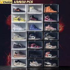 Customized Logo Hot 6 Pack Set Stackable Shoe Storage Box Crates Plastic Clear Sneaker Box for Shoes Display Shoe Case